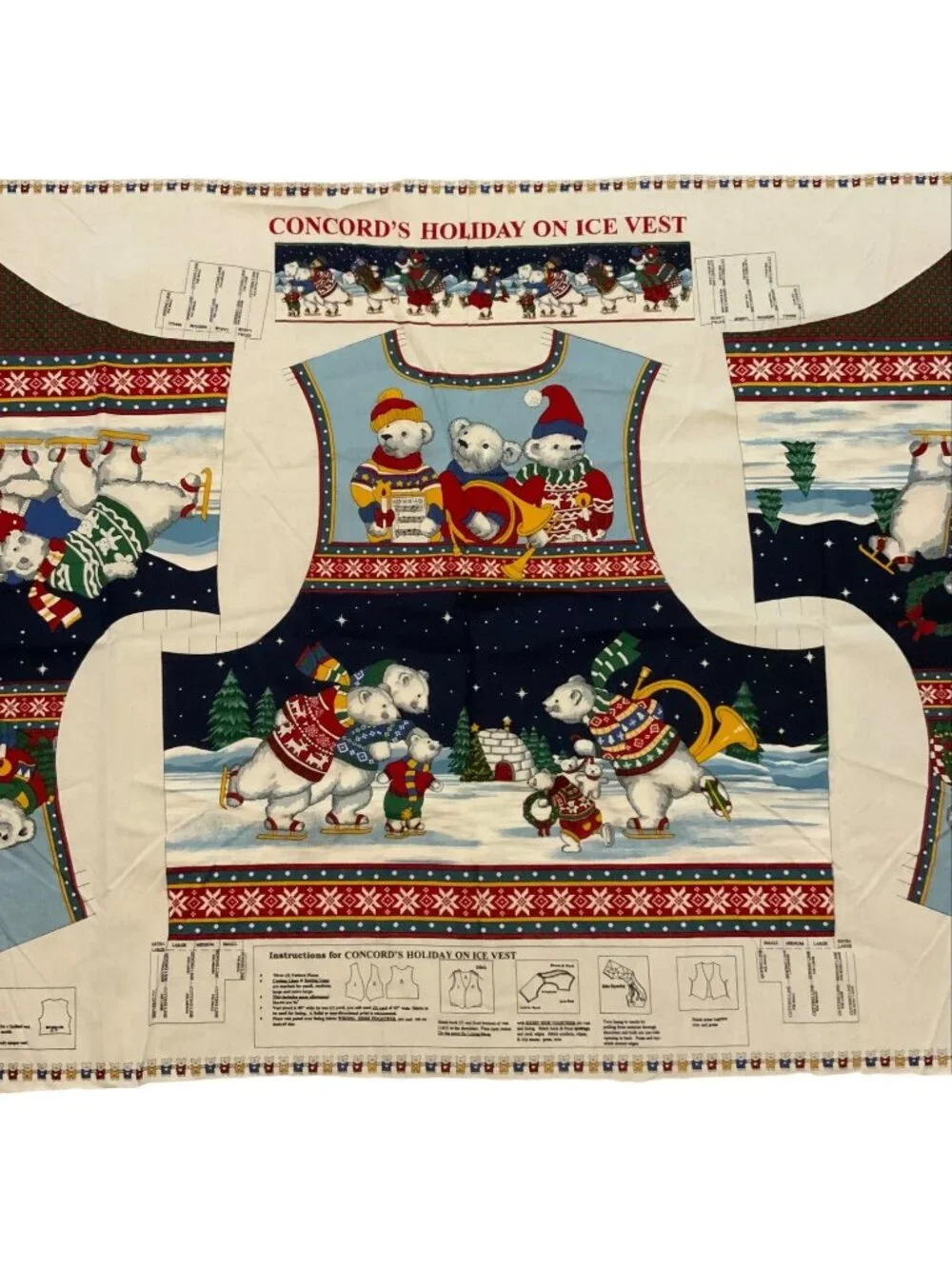 Concords Holiday On Ice Christmas Vest Cut & Sew Fabric Panel Polar Bears S-XL